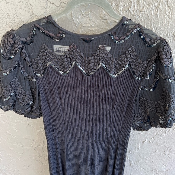 Leslie Fay Black Mini Dress with Sheer Sequin Sleeves - Picture 4 of 9